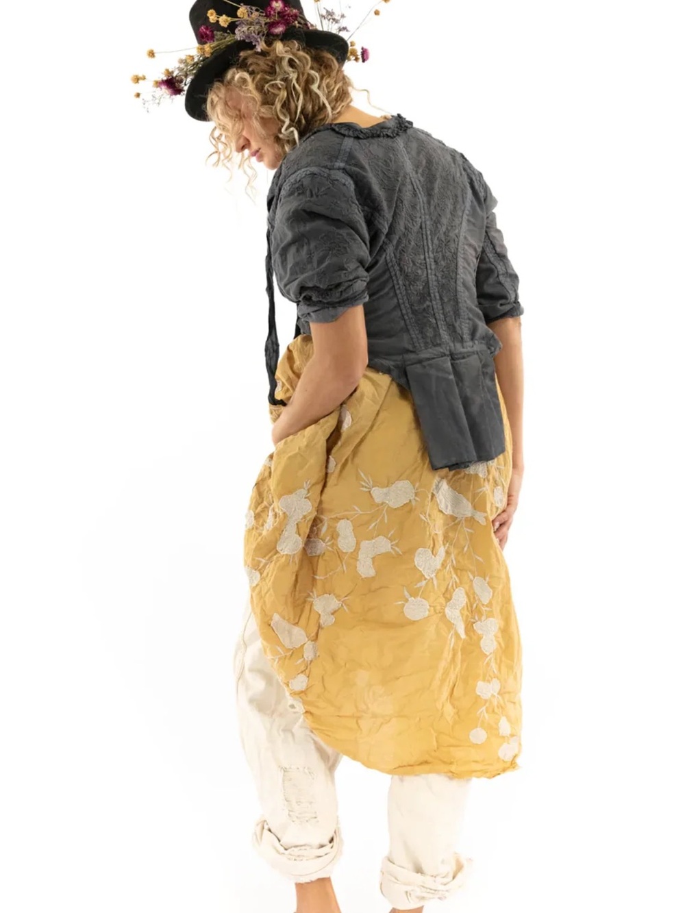 Magnolia Pearl Textured Tie-Front Cropped Inna Jacket tails charcoal silk cotton - Picture 8 of 10